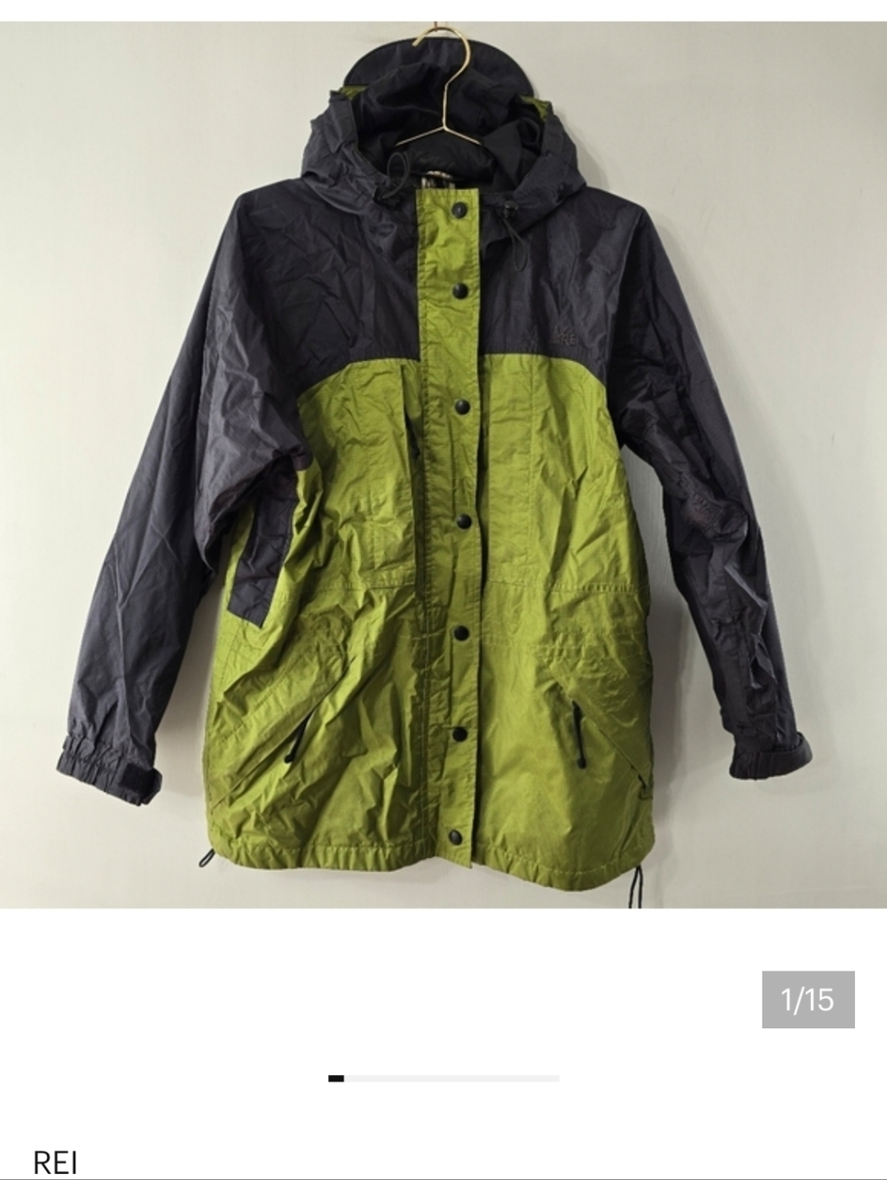 REI Gore-Tex Outerwear Jacket Hooded Hoodie Gorpcore Nylon Gray Green Size M